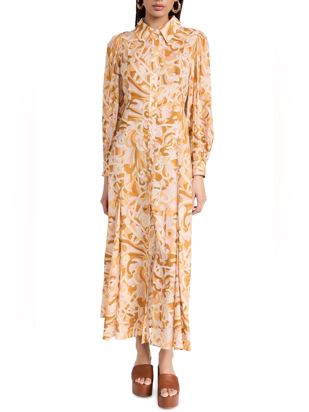 RIXO Georgina Midi Shirt Dress in Feather Twist